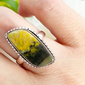 Bumblebee Jasper Ring Size 8 Boho Southwest Handmade New Yellow Orange 925